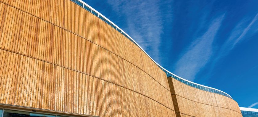 Modern Architecture Building with Wooden Facade under blue sky in the City of Nuuk - Godthab, Capital of Greenland. © Katuaq Nuuk Godthab Modern Architecture, Greenland